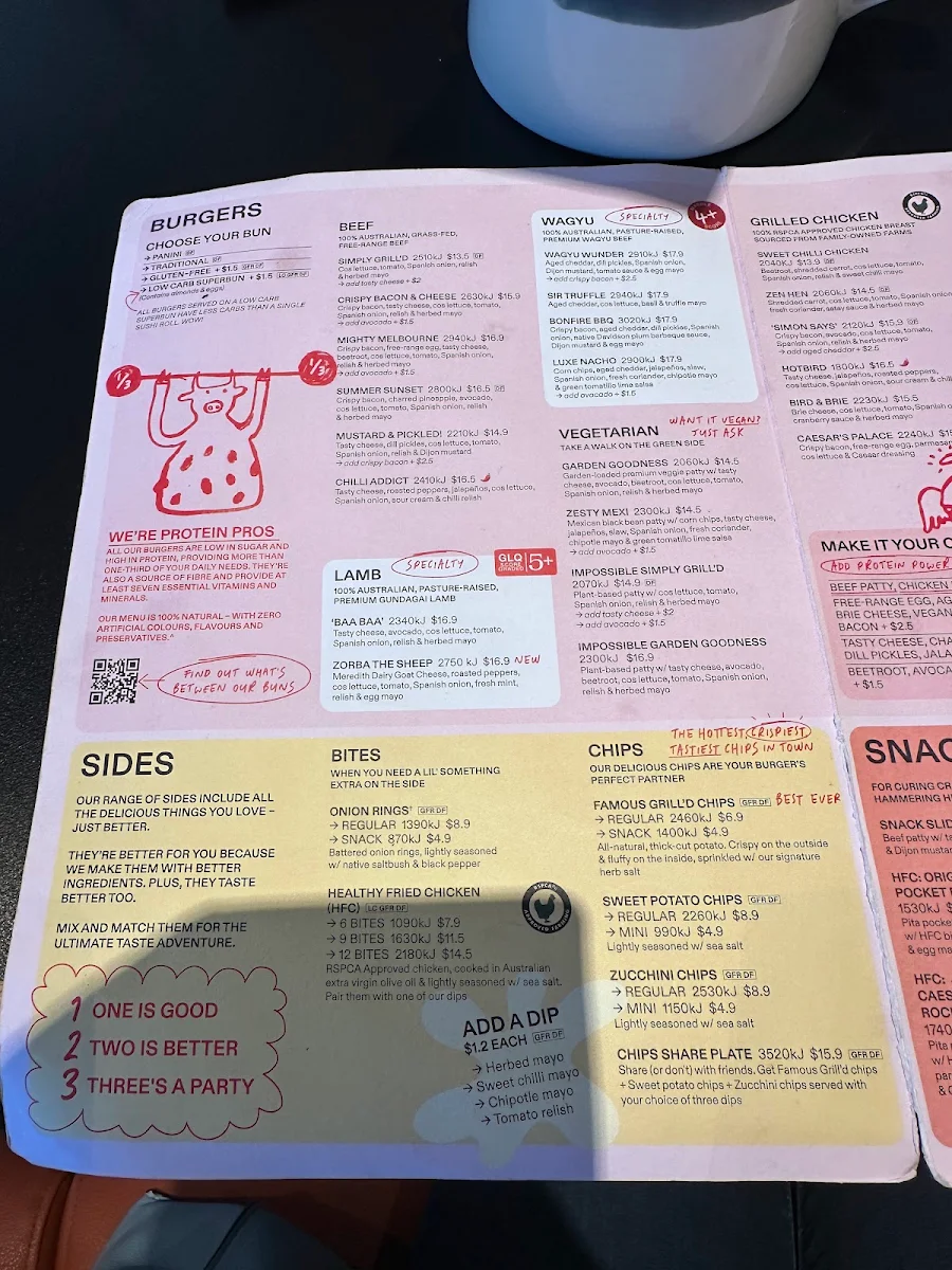 Menu, Grill'd Burgers - Chadstone Village