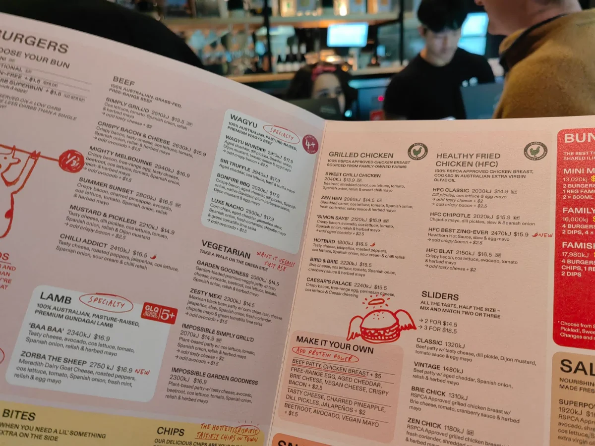 Menu, Grill'd Burgers - Chadstone Village