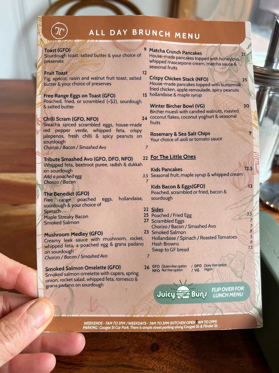 Menu, The Tribute Coffee and Kitchen Mount Hawthorn