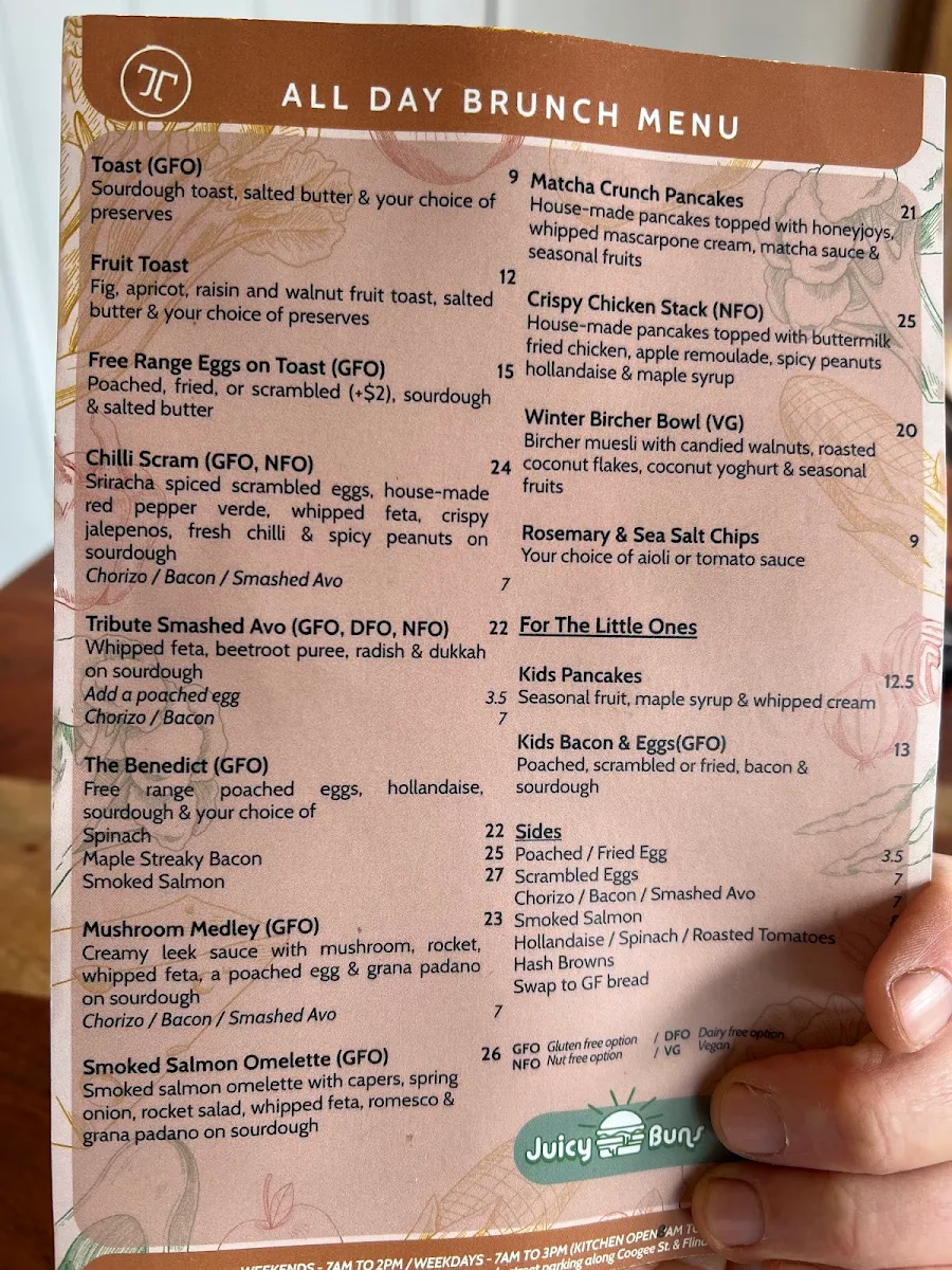 Menu, The Tribute Coffee and Kitchen Mount Hawthorn