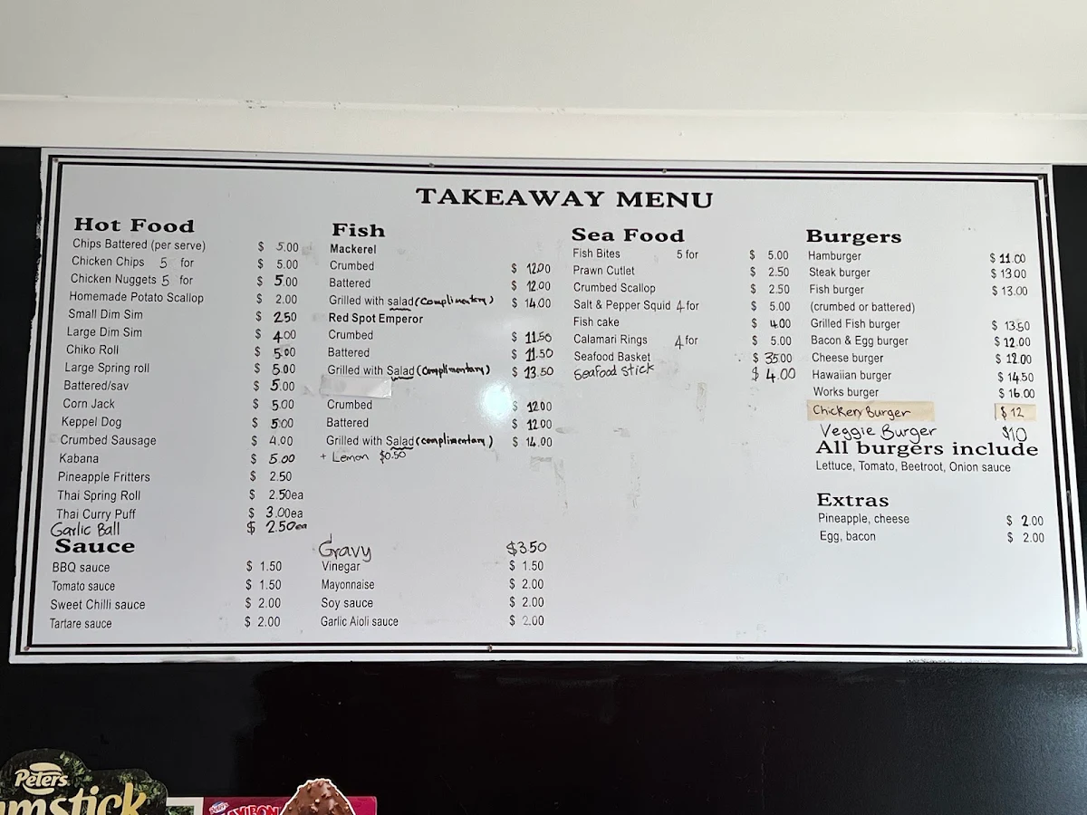Menu, Emu Park Fish & Chips