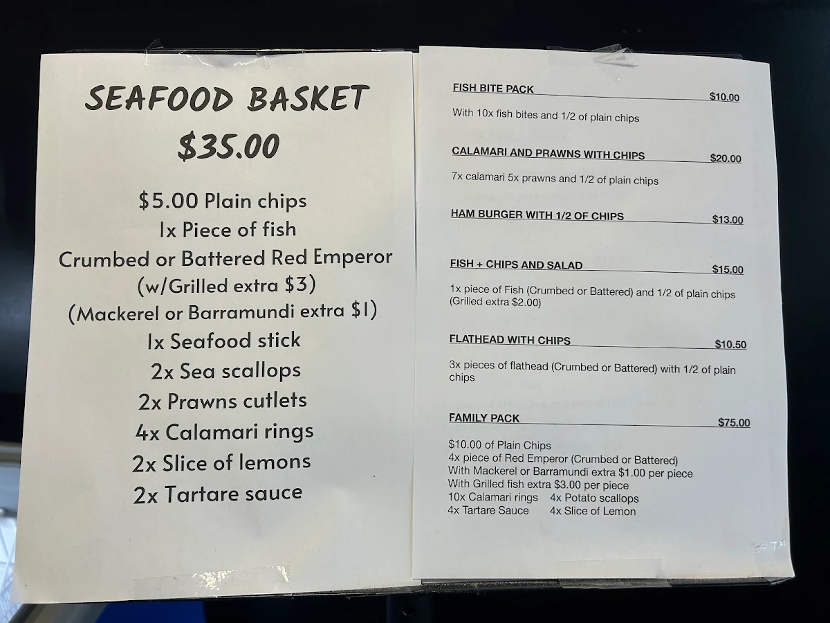 Menu, Emu Park Fish & Chips