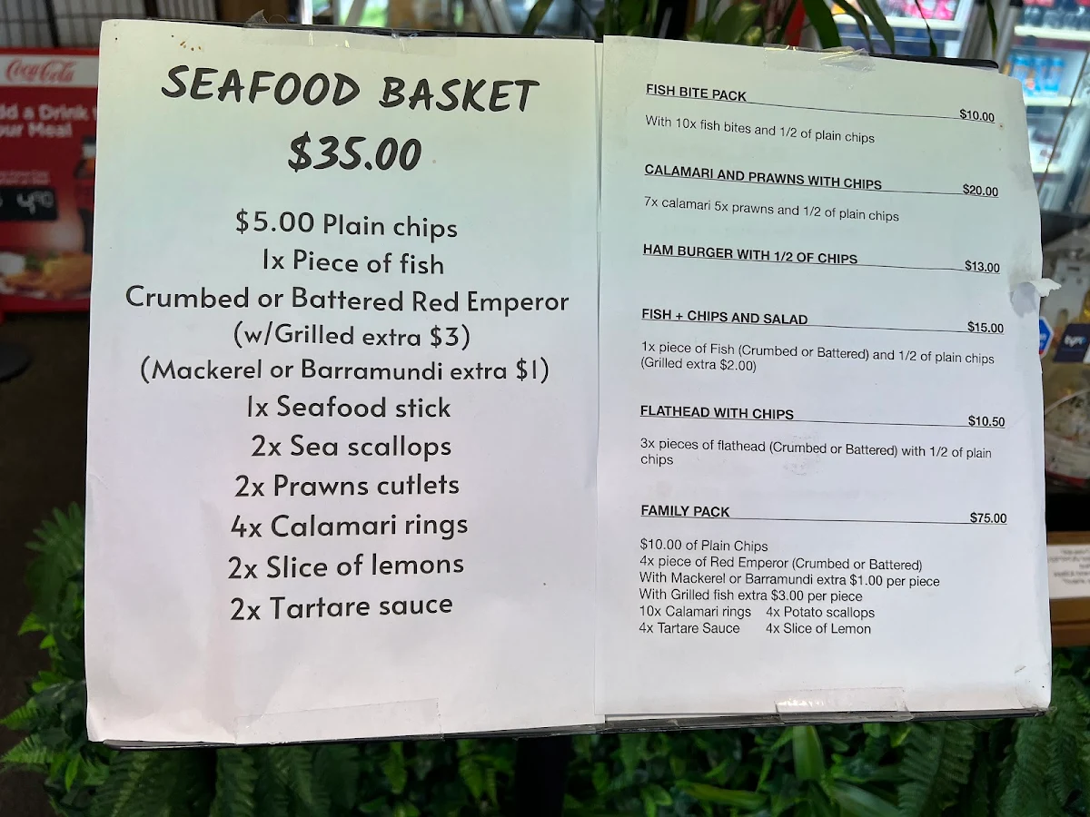 Menu, Emu Park Fish & Chips