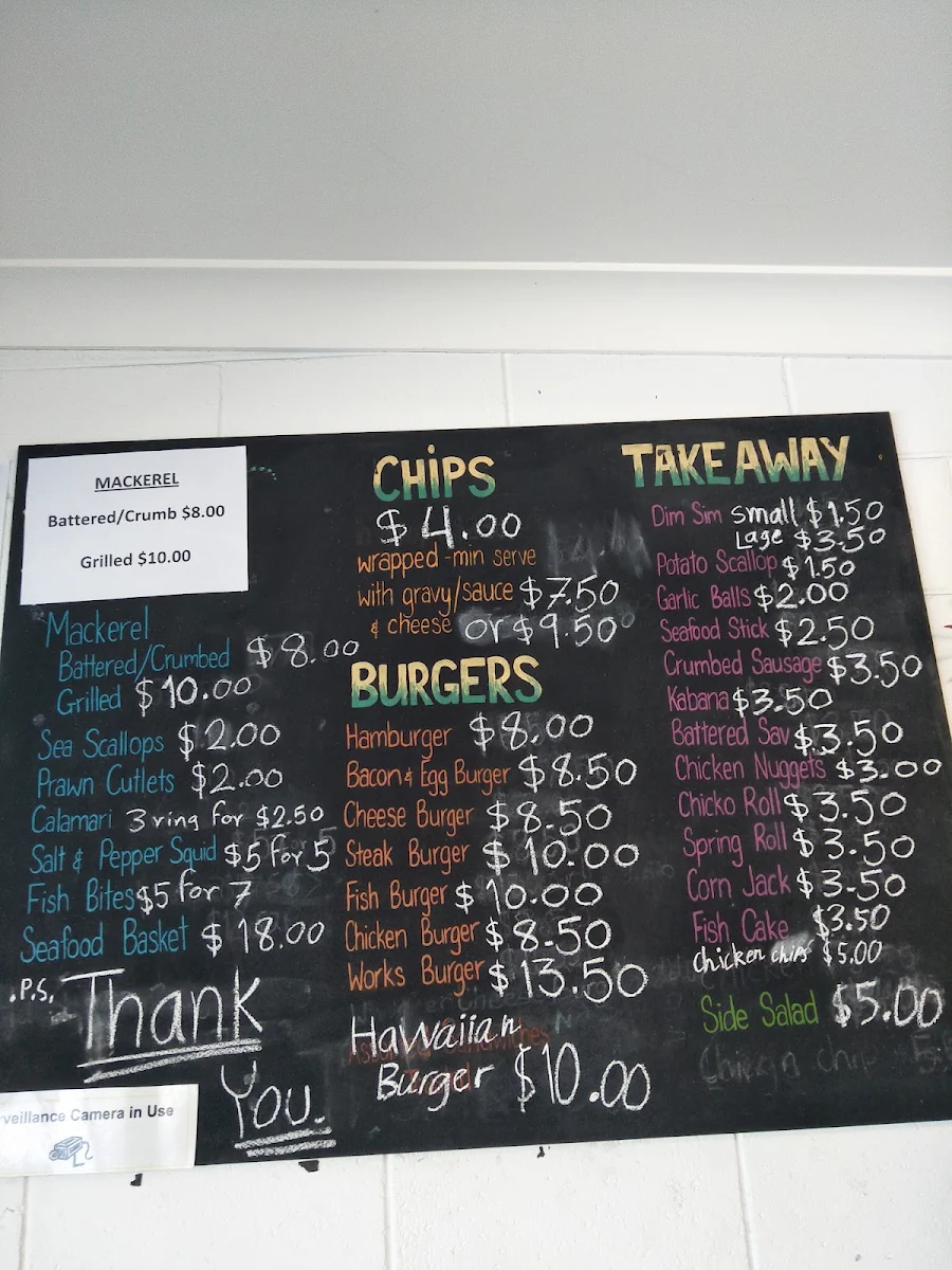 Menu, Emu Park Fish & Chips