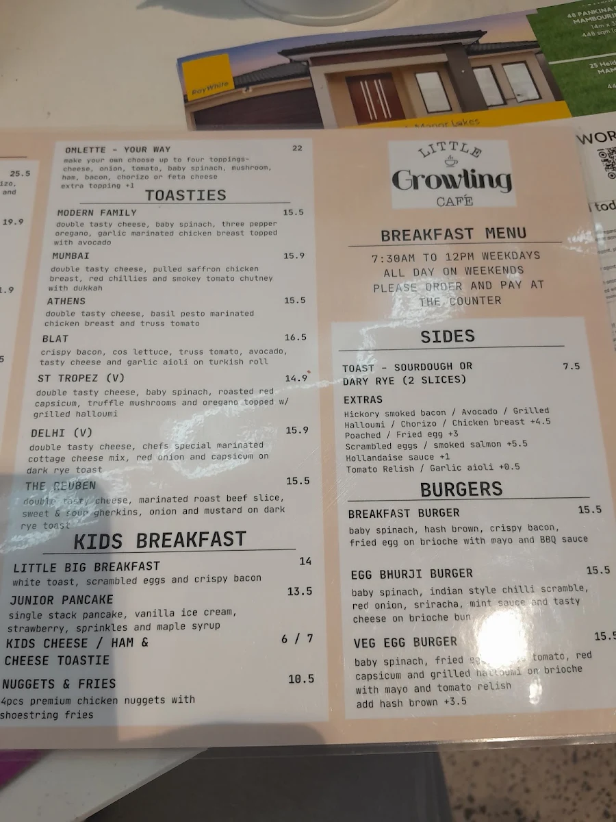 Menu, Little Growling Cafe & Restaurant