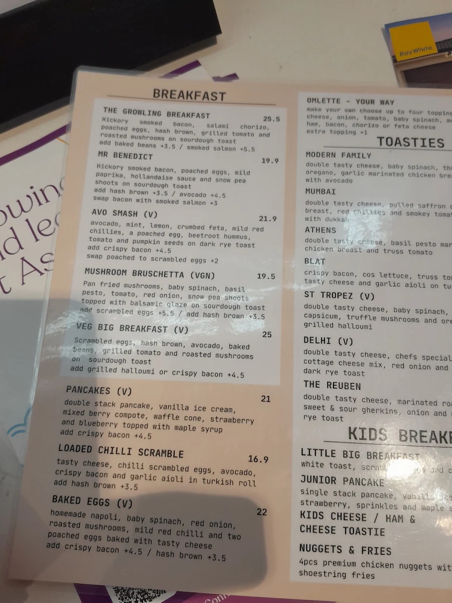 Menu, Little Growling Cafe & Restaurant