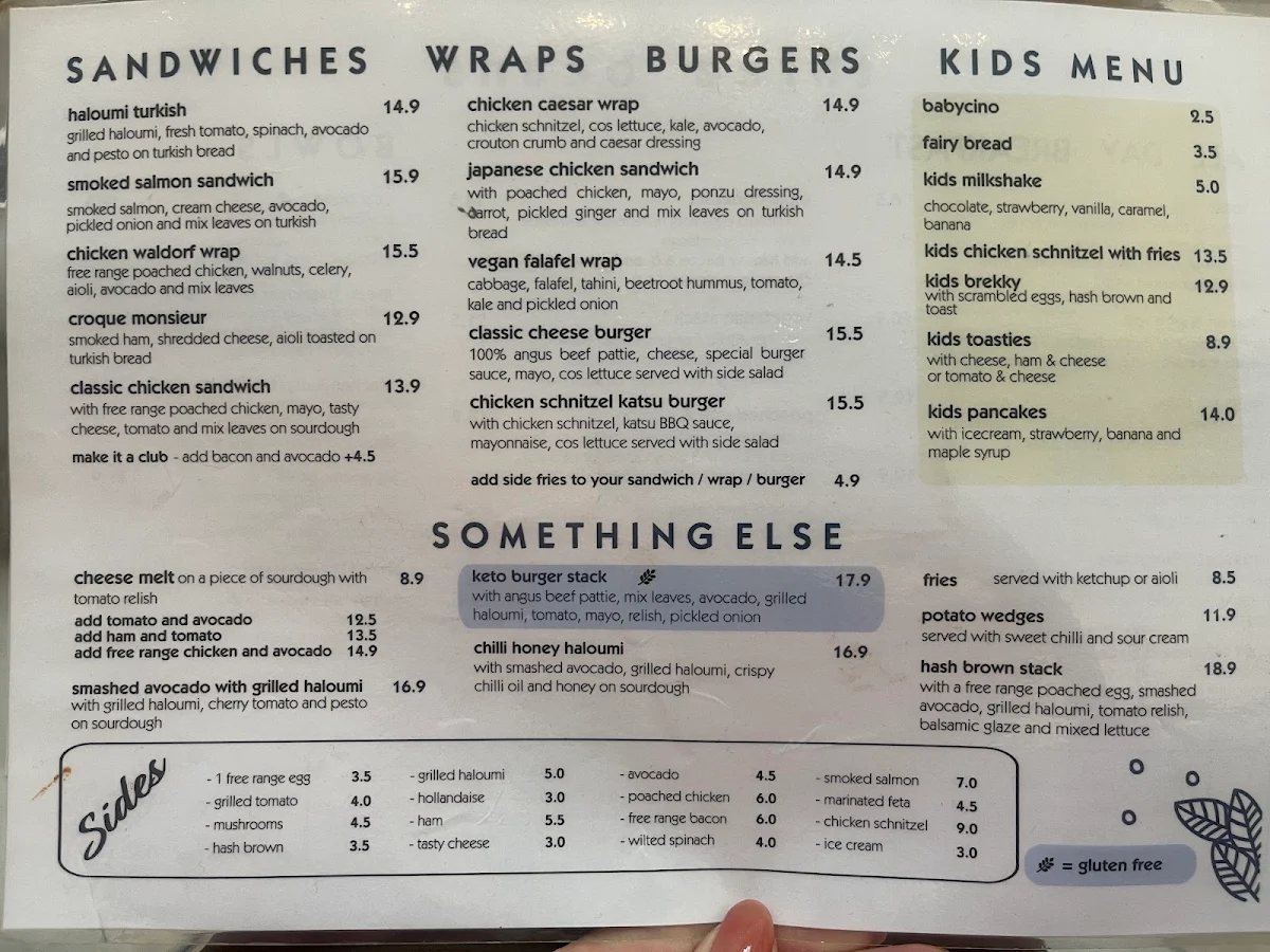 Menu, Three Beans Parramatta