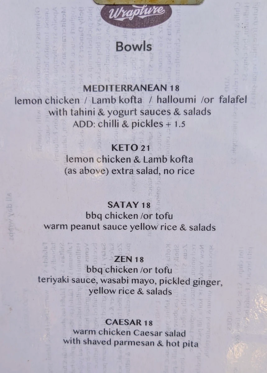 Menu, Wrapture