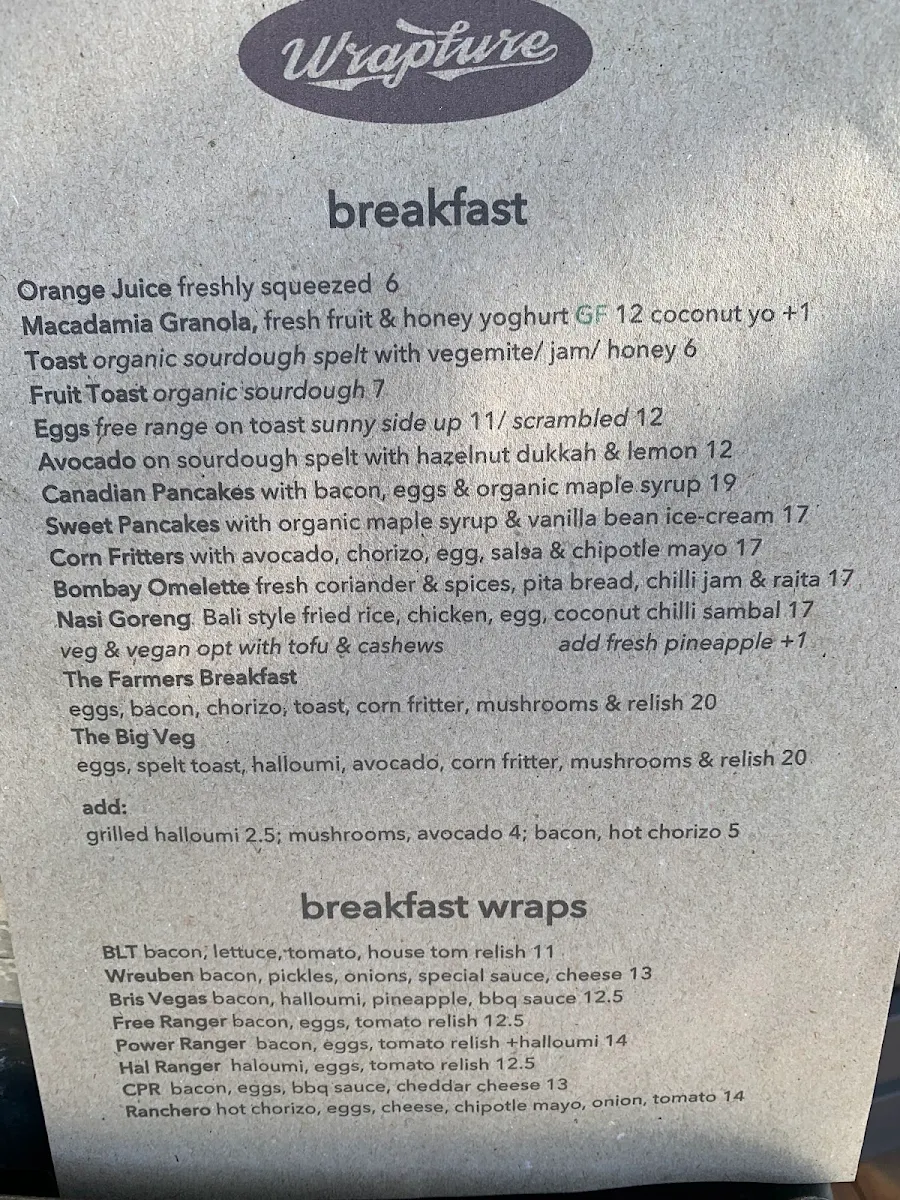 Menu, Wrapture