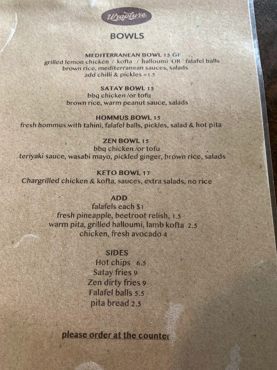 Menu, Wrapture