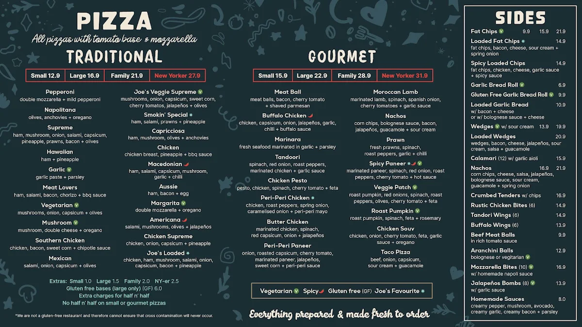 Menu, Smokin Joe's Pizza - Bundoora