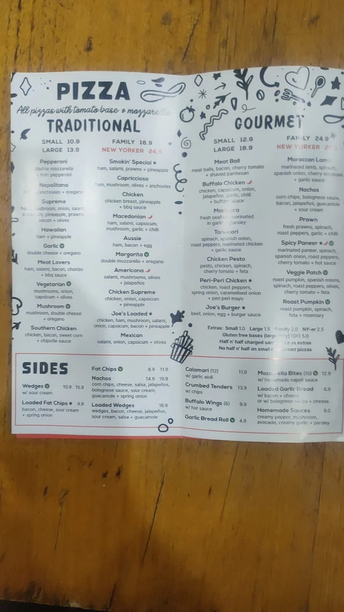 Menu, Smokin Joe's Pizza - Bundoora