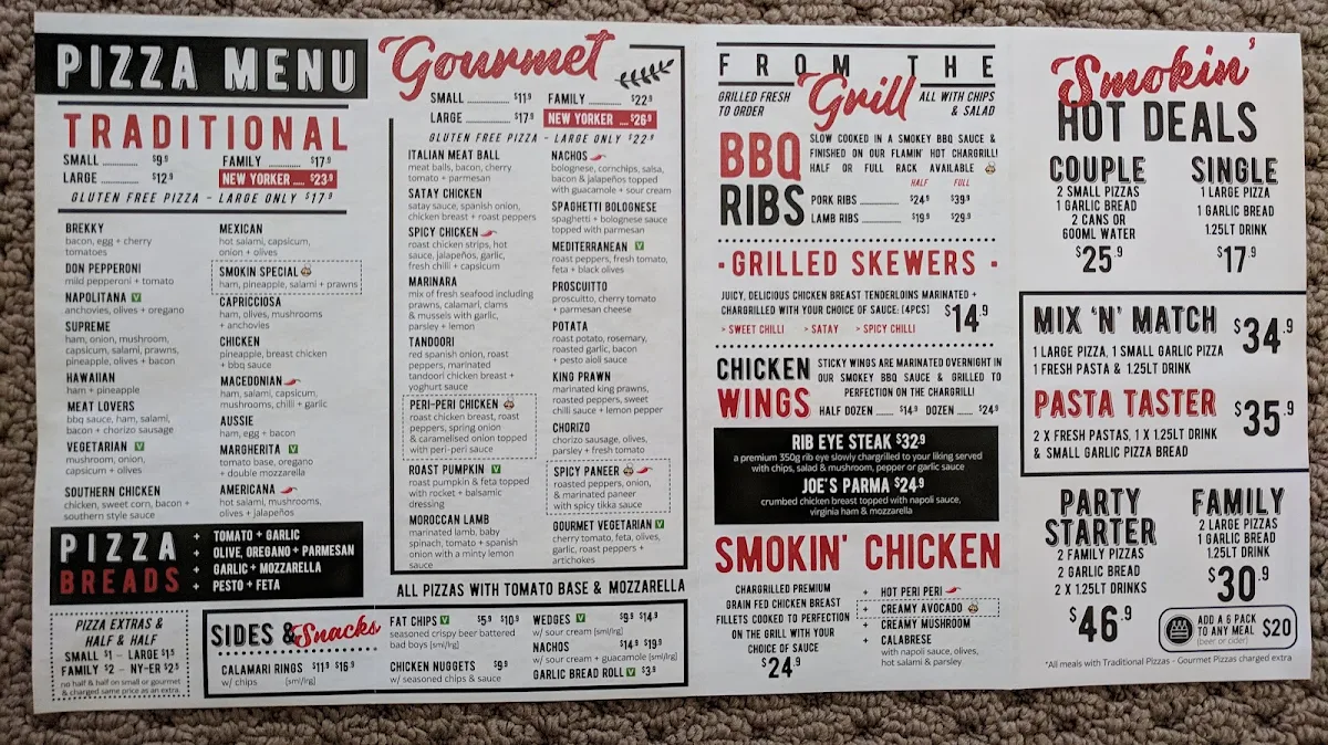 Menu, Smokin Joe's Pizza - Bundoora