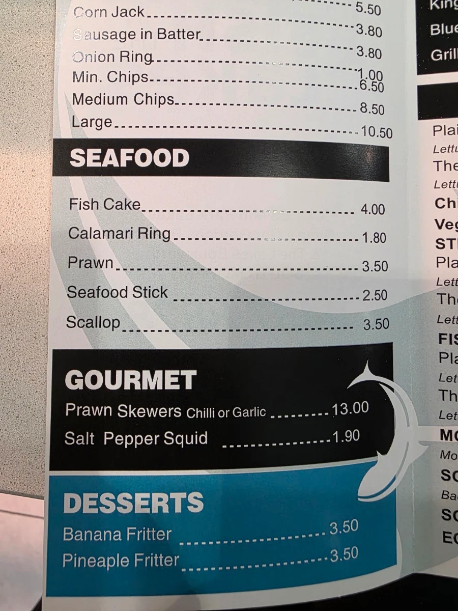 Menu, Fish in the Lakes