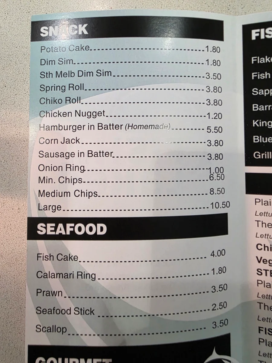 Menu, Fish in the Lakes