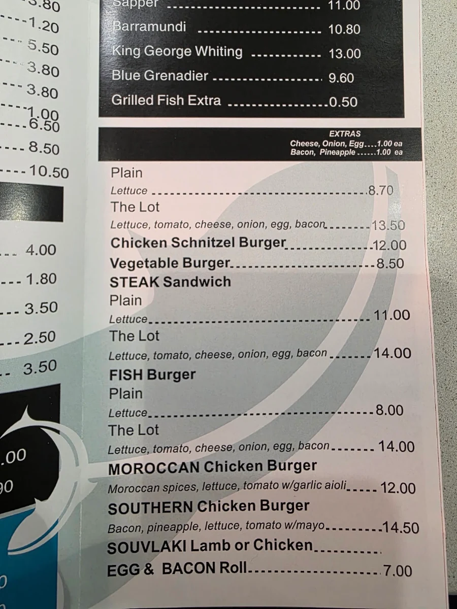 Menu, Fish in the Lakes