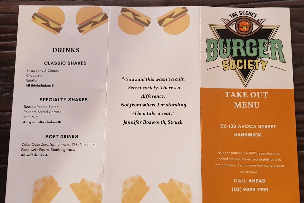 Menu, Burger Society
