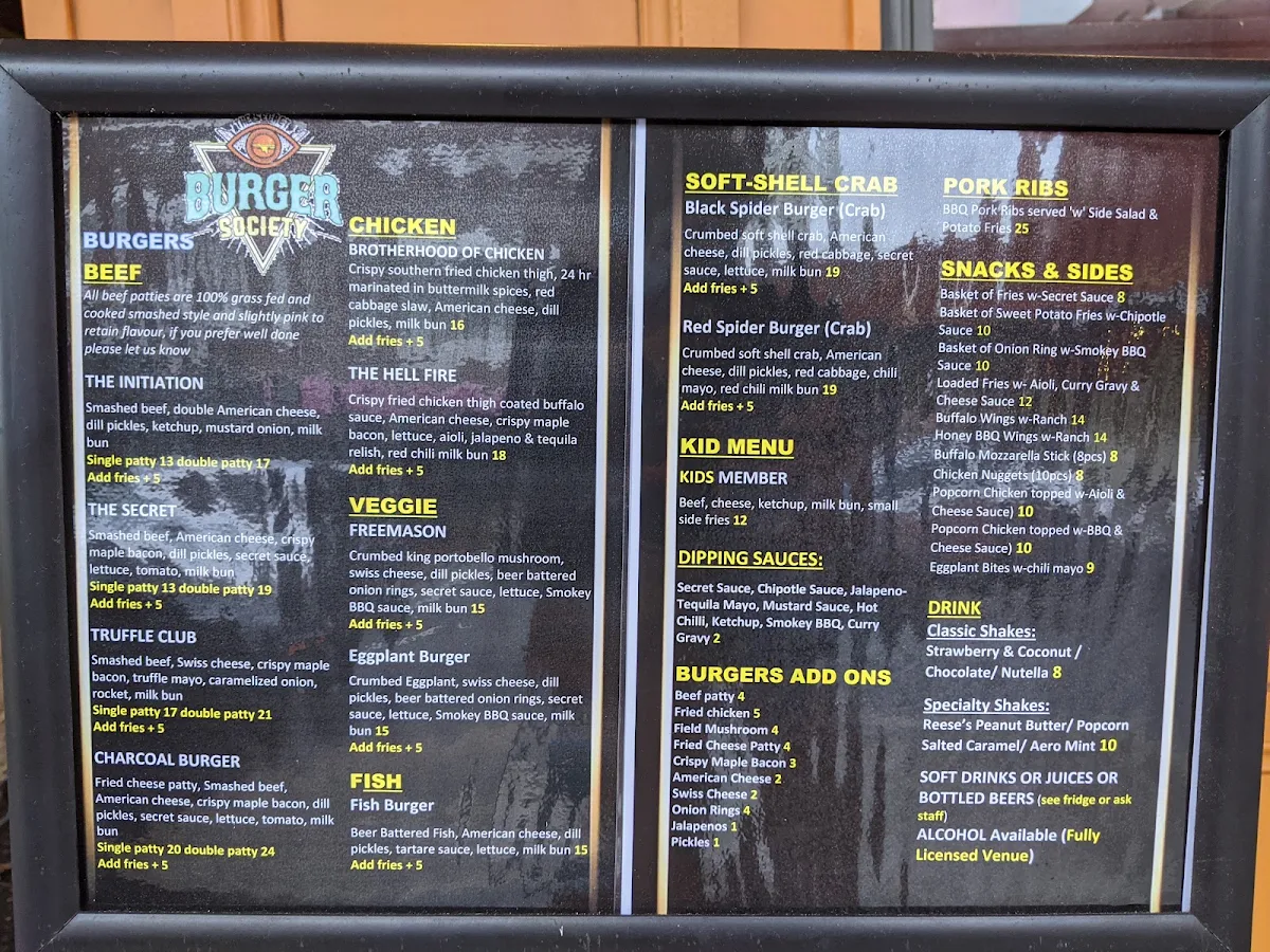 Menu, Burger Society
