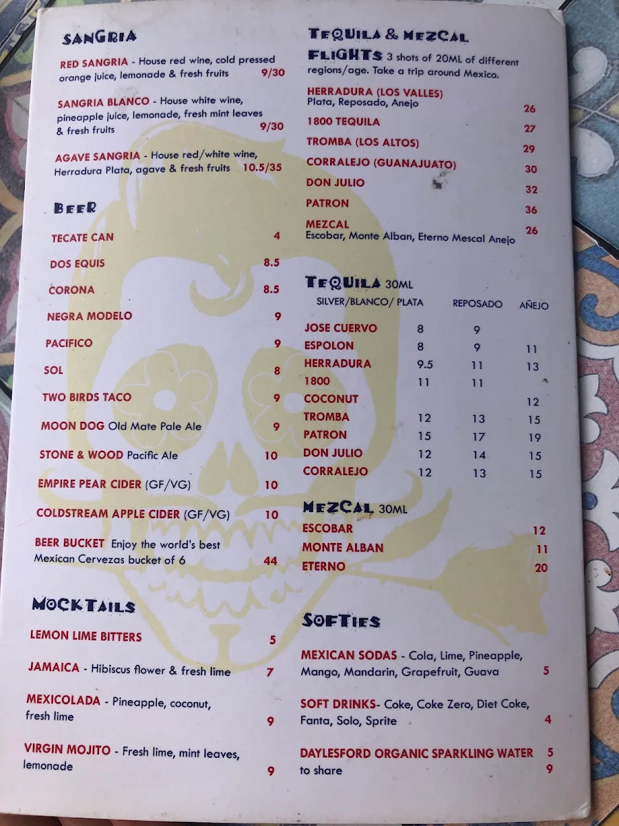 Menu, Hecho en Mexico Fitzroy
