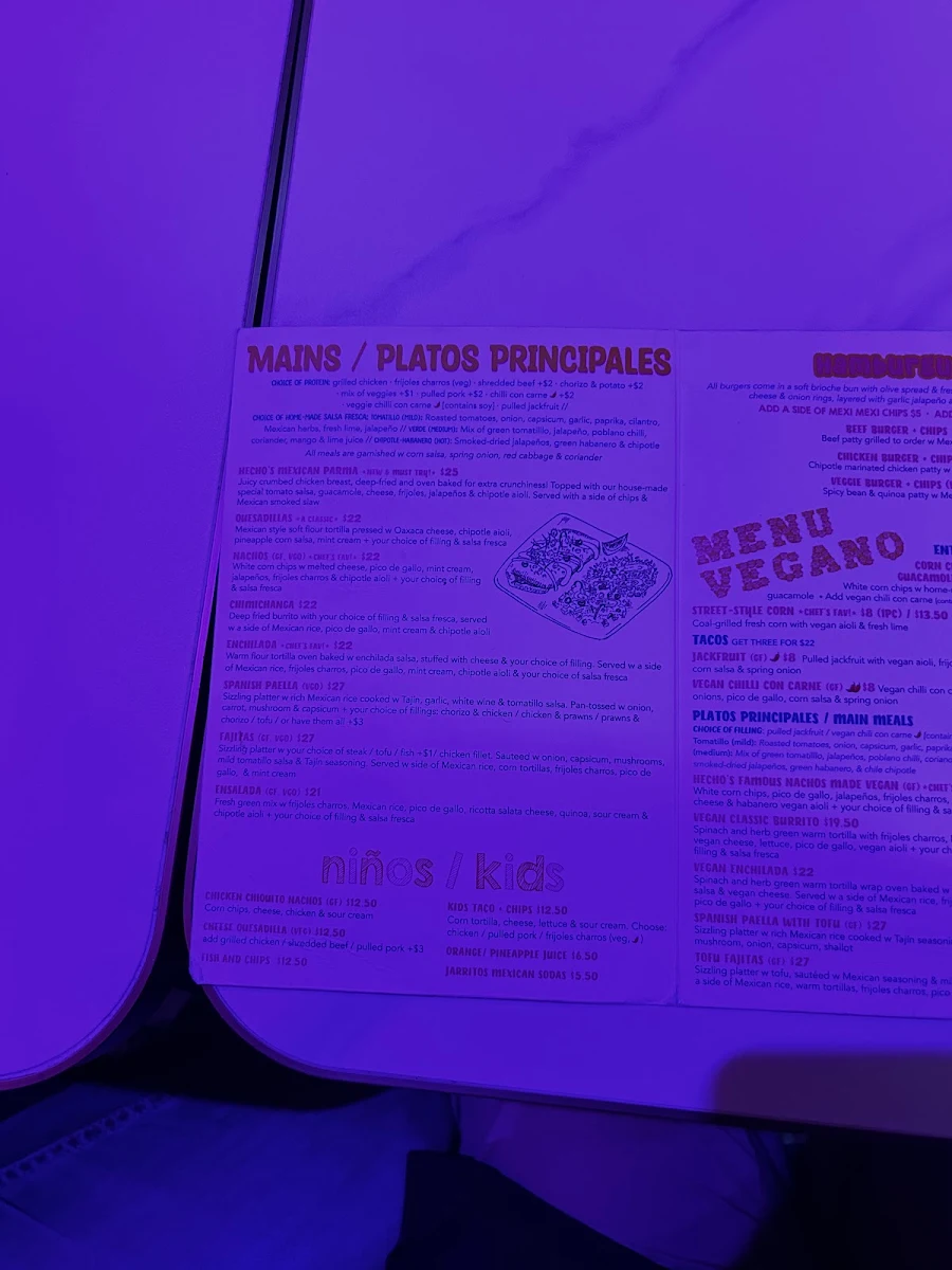 Menu, Hecho en Mexico Fitzroy