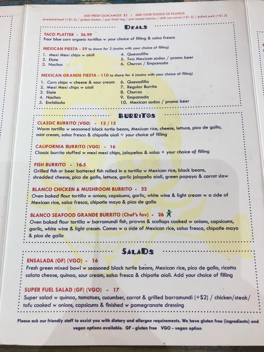 Menu, Hecho en Mexico Fitzroy