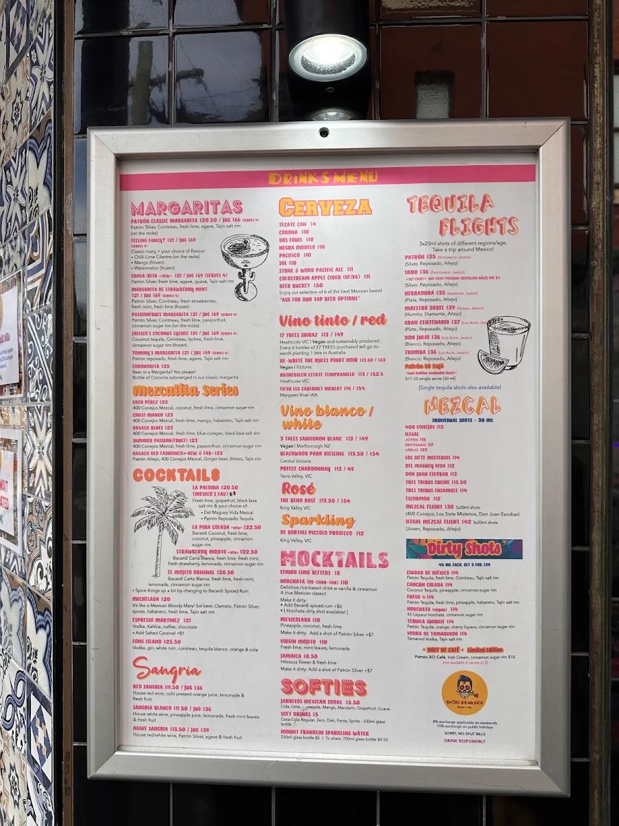 Menu, Hecho en Mexico Fitzroy
