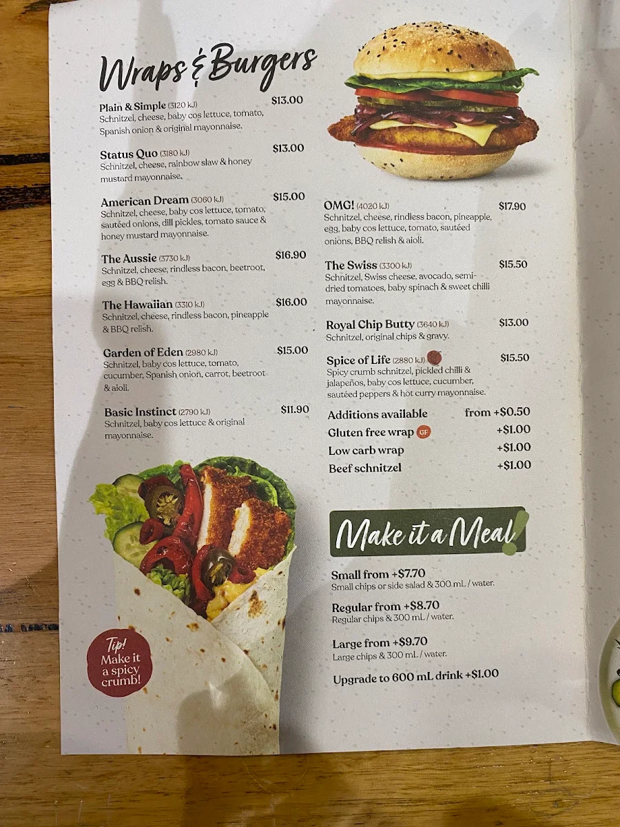Menu, Schnitz Monash University