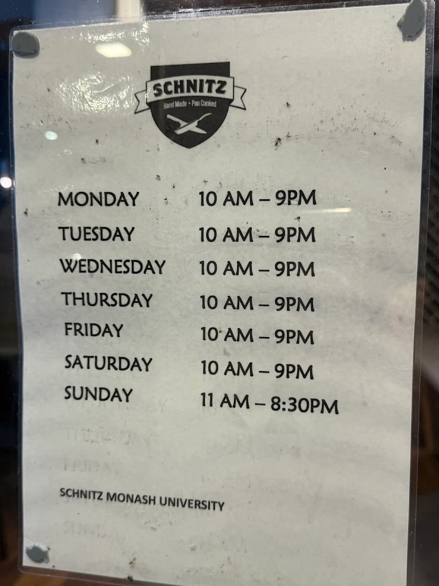 Menu, Schnitz Monash University