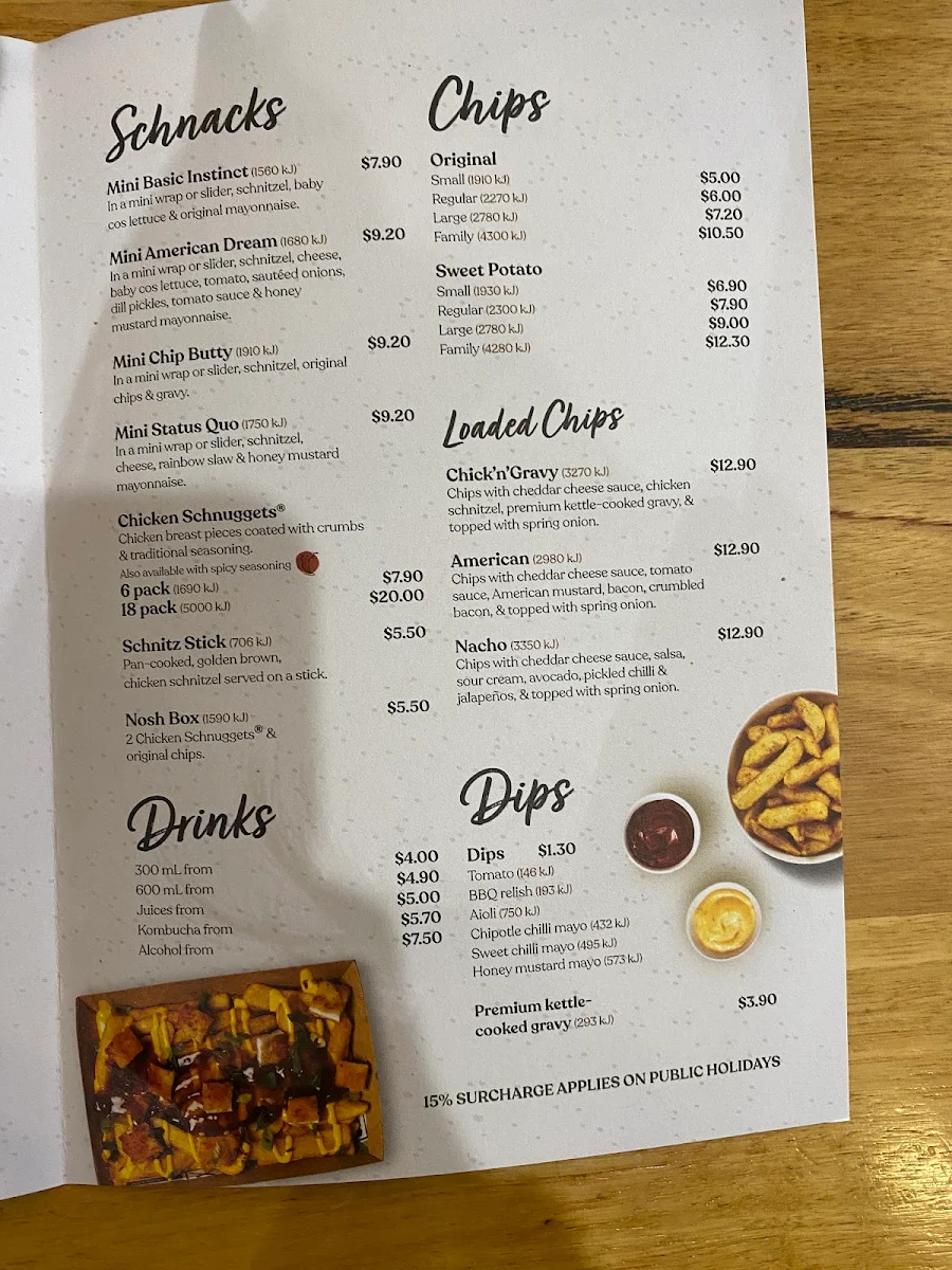 Menu, Schnitz Monash University