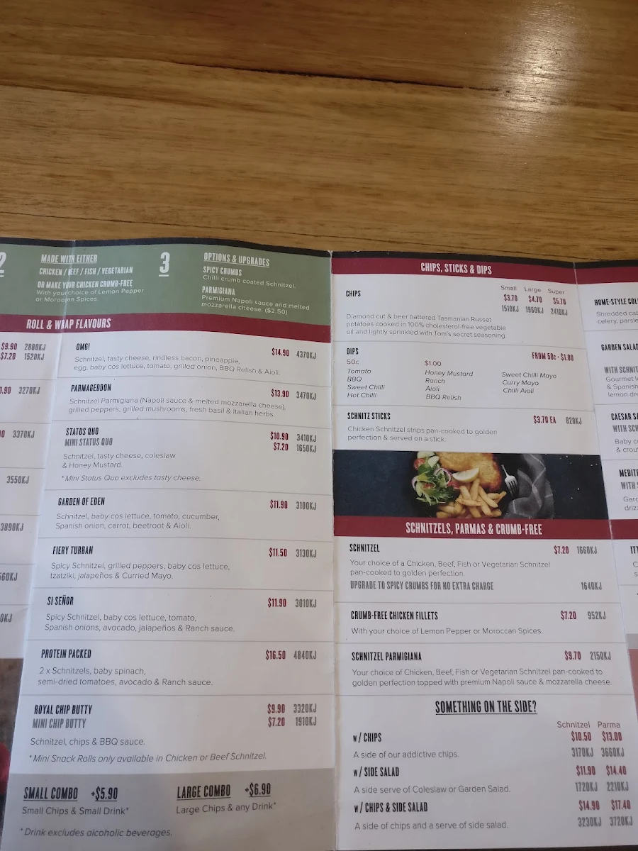 Menu, Schnitz Monash University