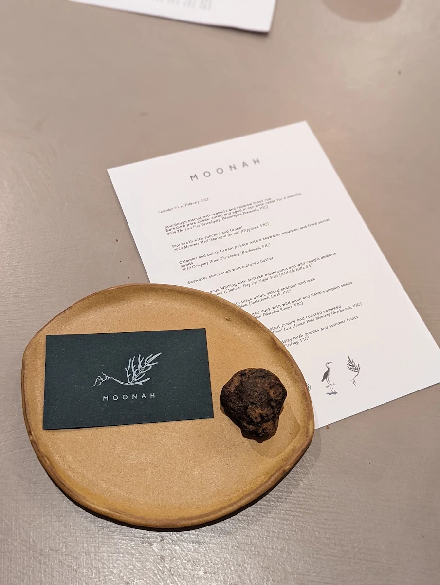 Menu, Moonah Restaurant
