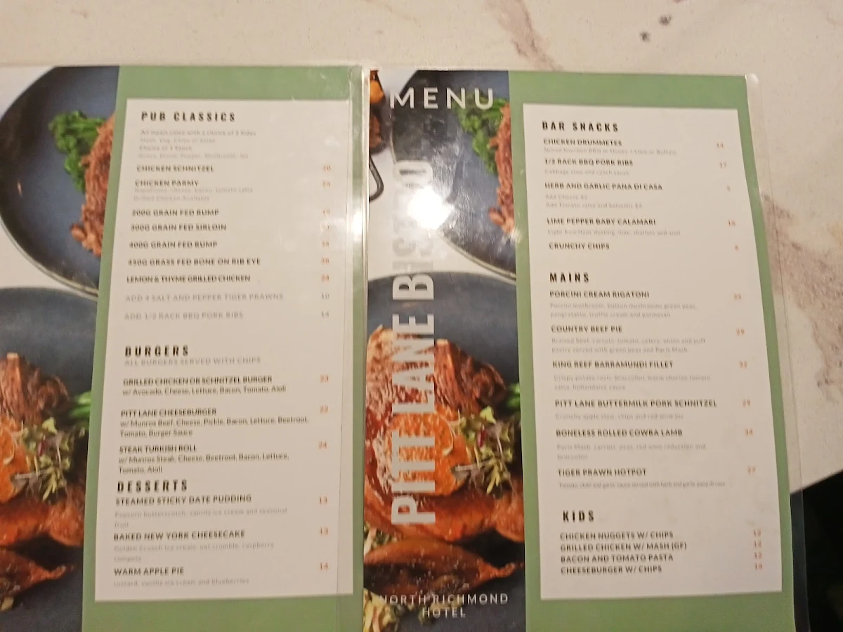 Menu, Pitt Lane Bistro