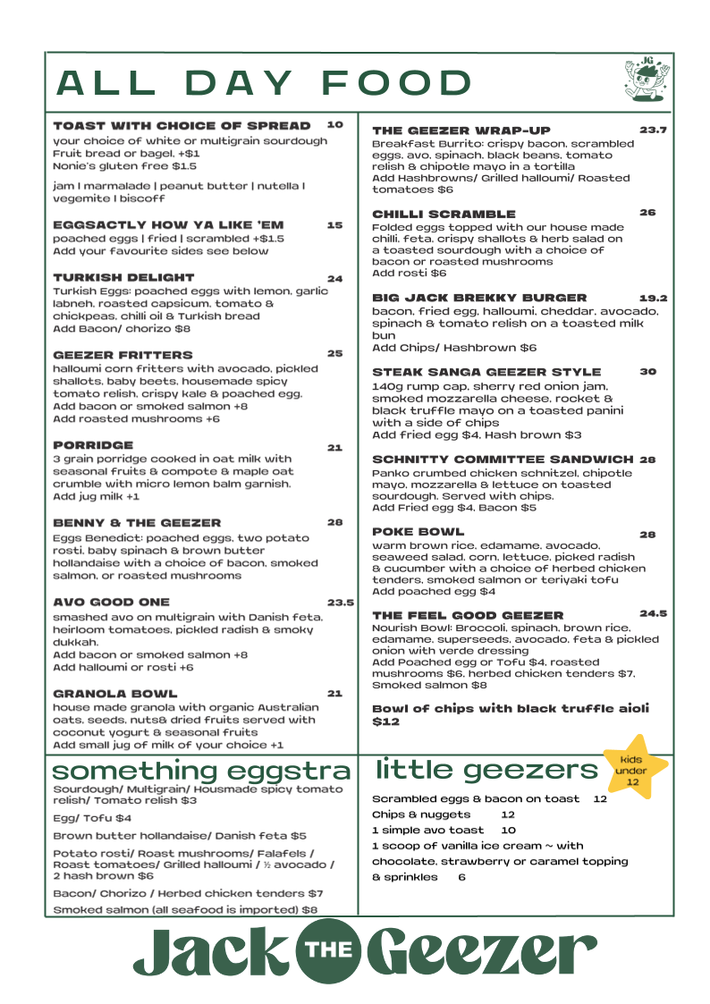 Menu, Jack the Geezer