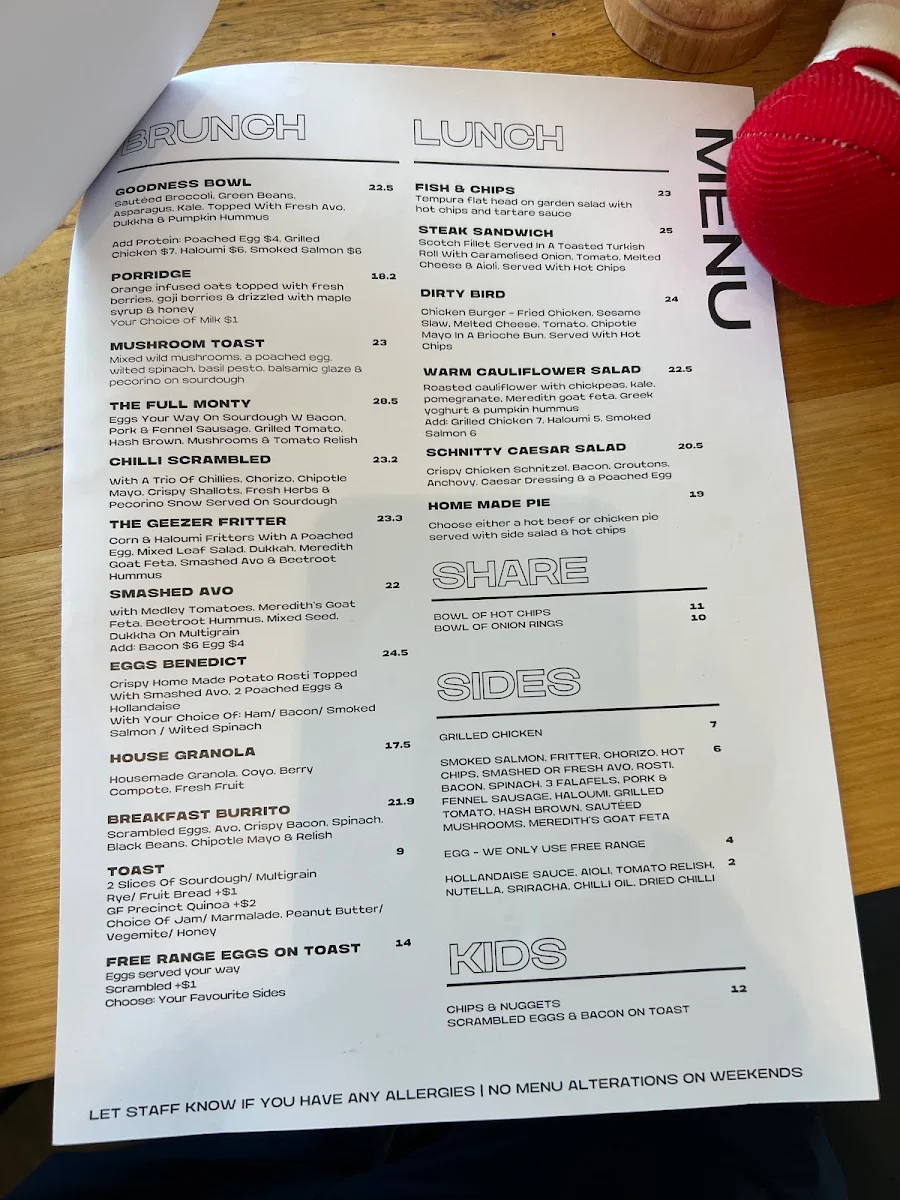 Menu, Jack the Geezer