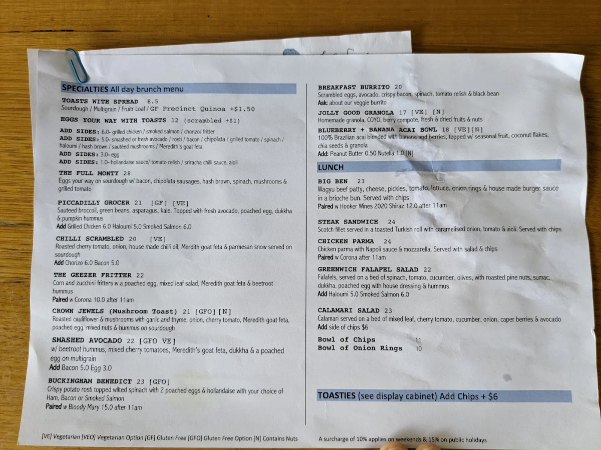 Menu, Jack the Geezer