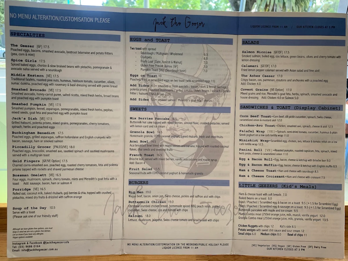 Menu, Jack the Geezer