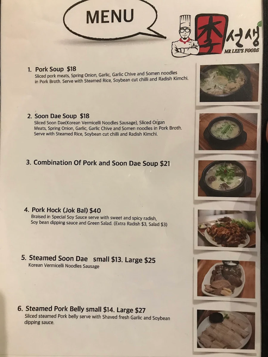 Menu, Mr Lee's Foods