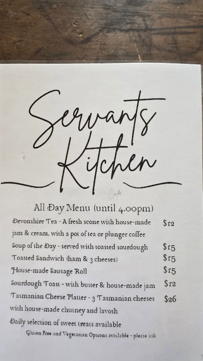 Menu, The Servants Kitchen