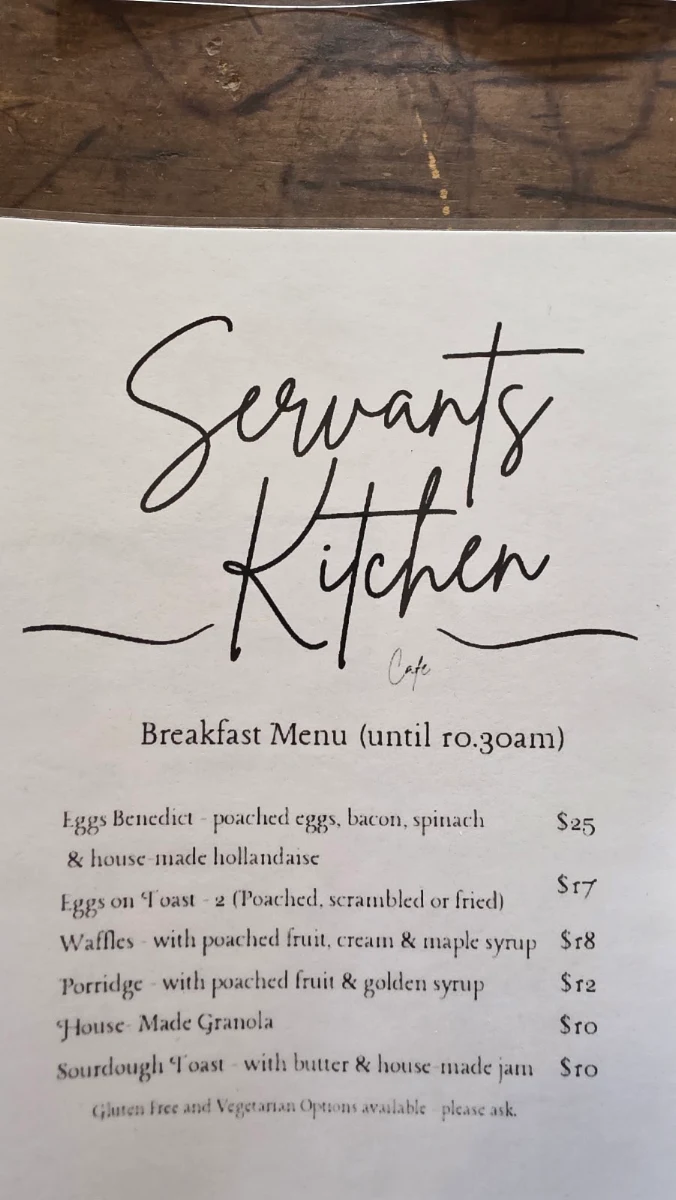 Menu, The Servants Kitchen