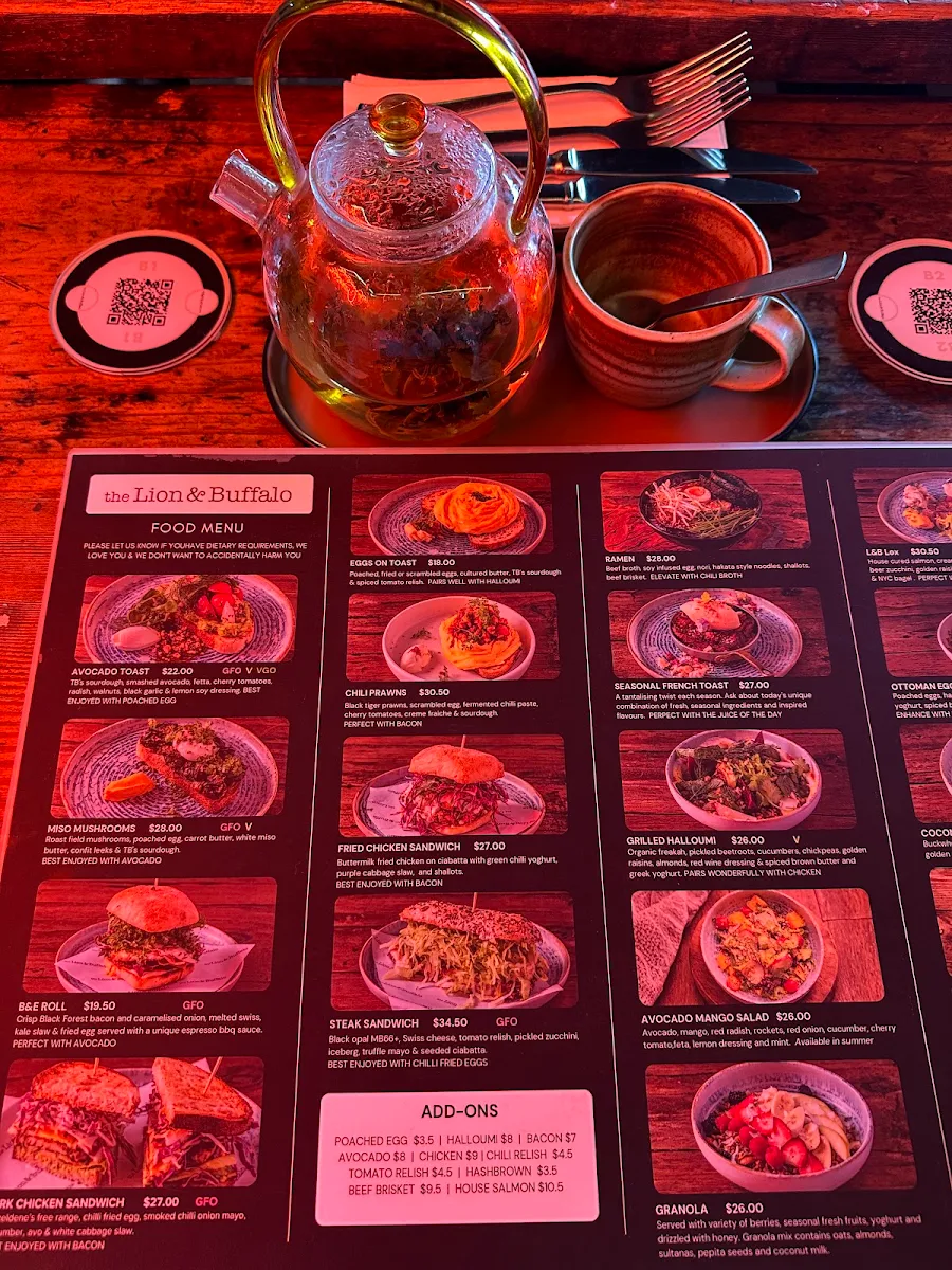 Menu, The Lion and Buffalo