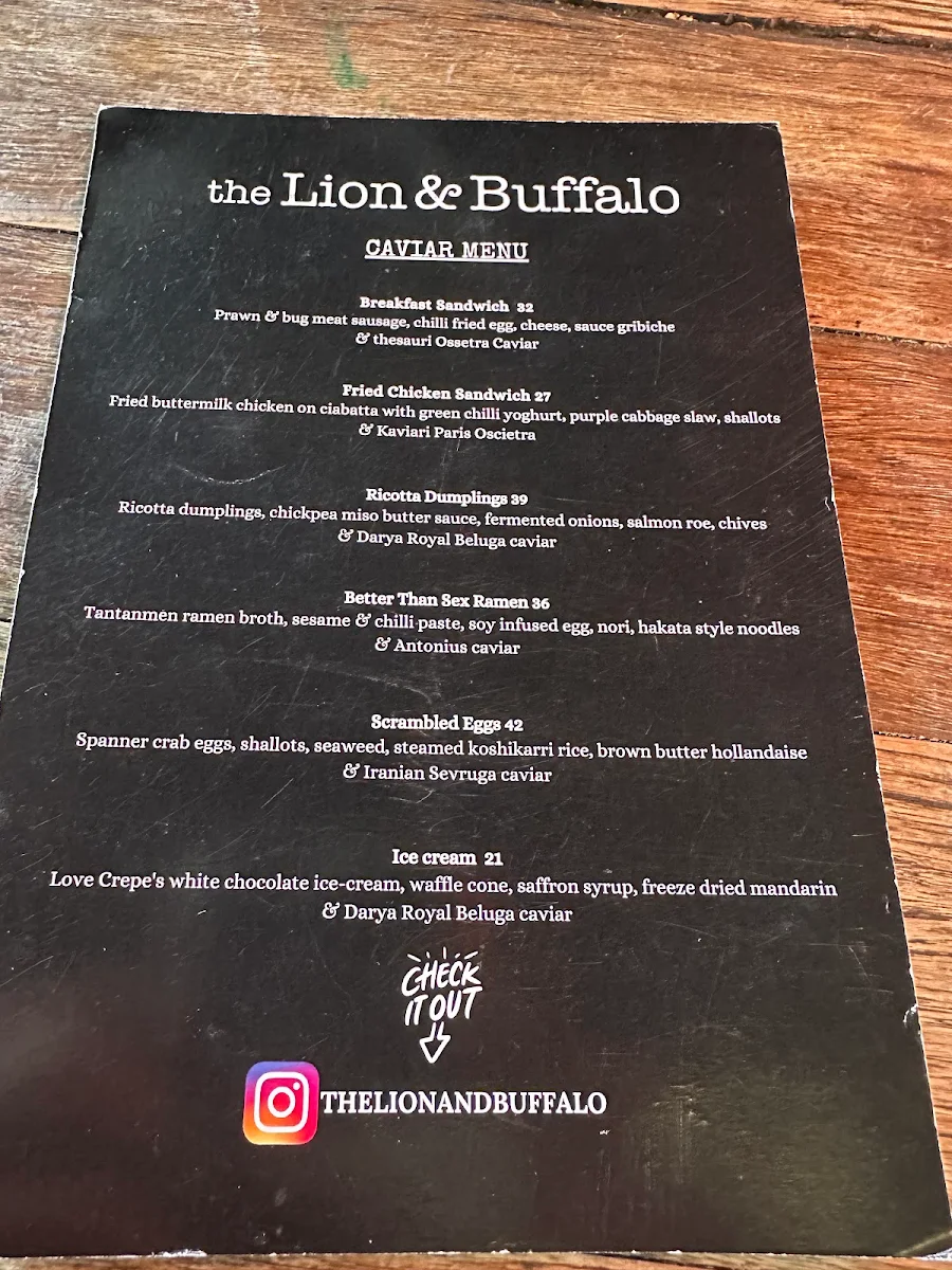 Menu, The Lion and Buffalo