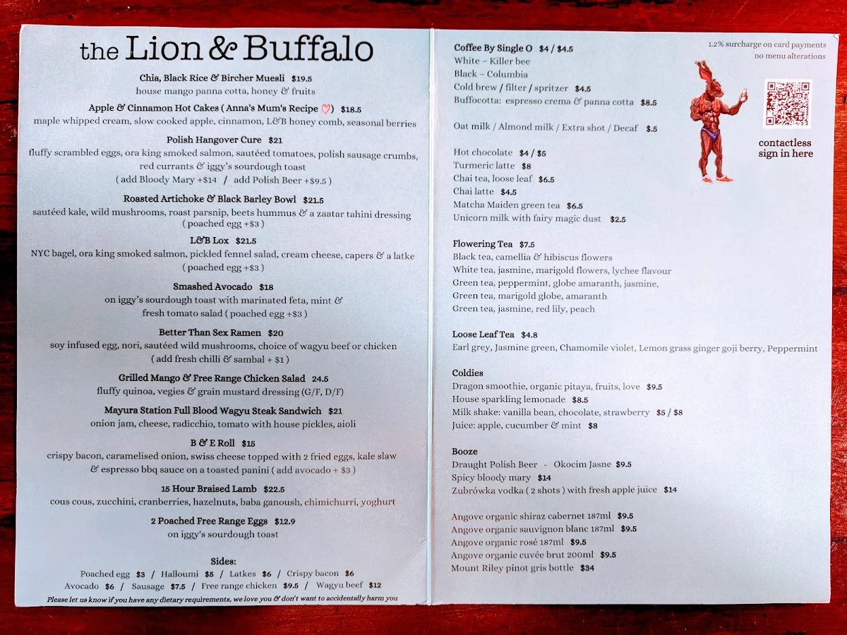 Menu, The Lion and Buffalo