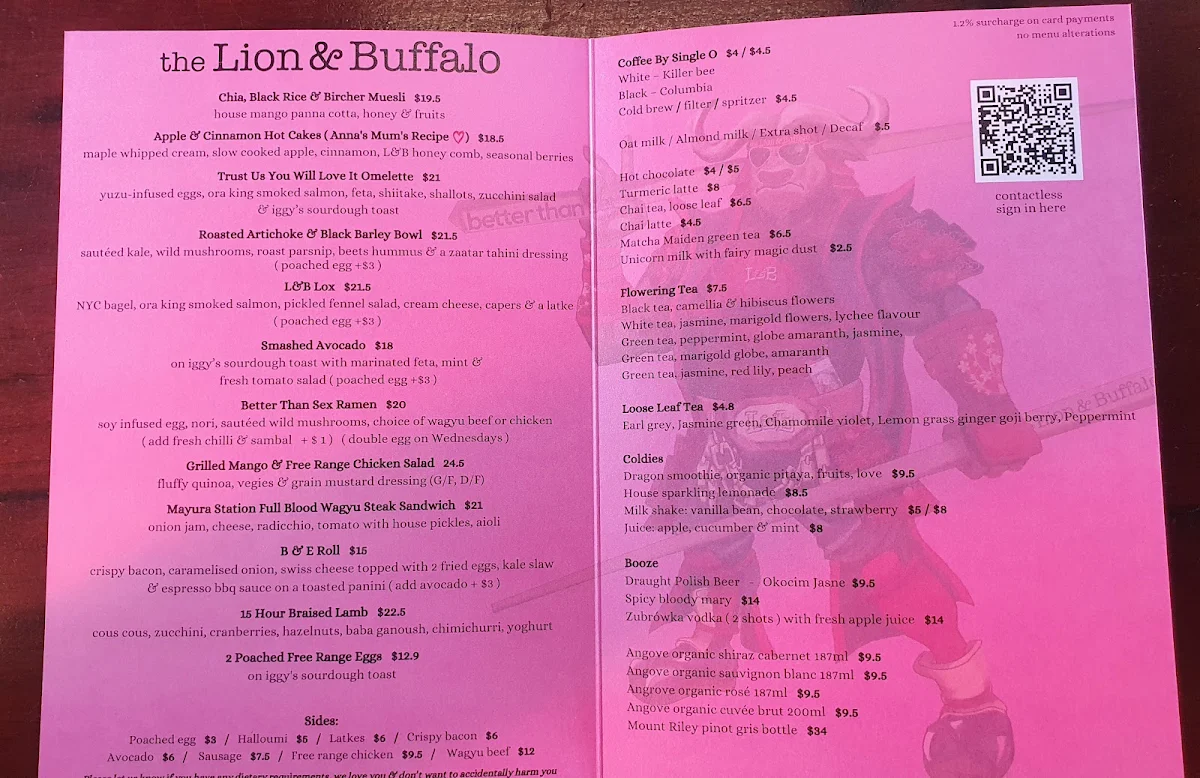 Menu, The Lion and Buffalo
