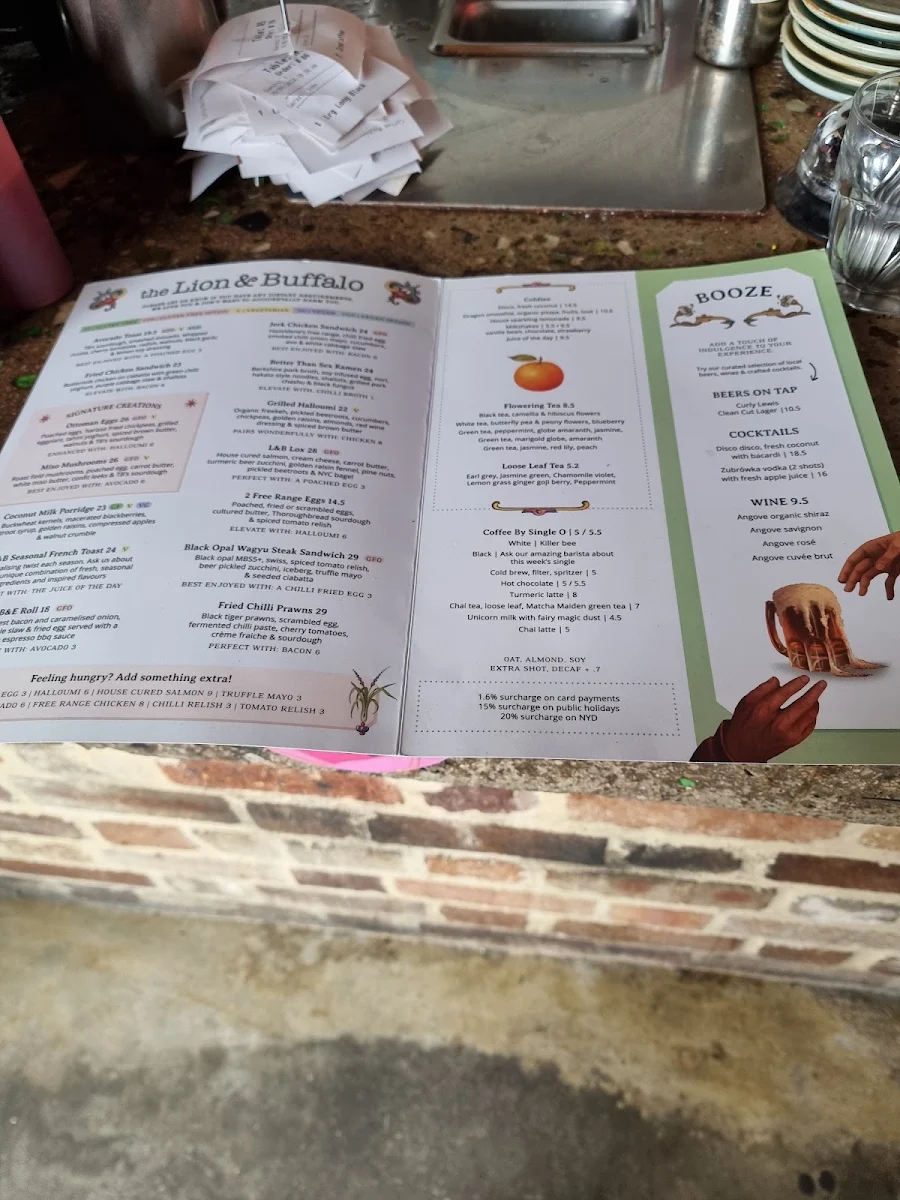 Menu, The Lion and Buffalo