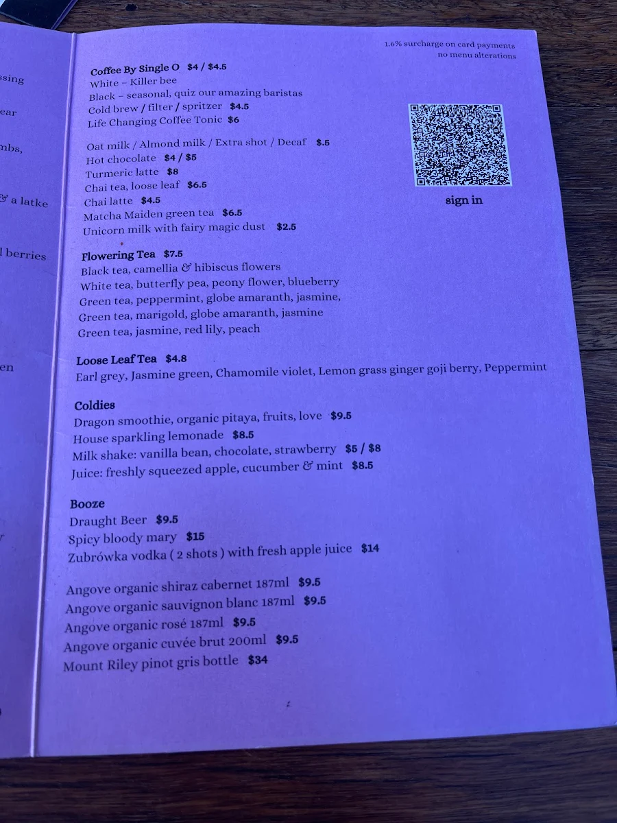 Menu, The Lion and Buffalo