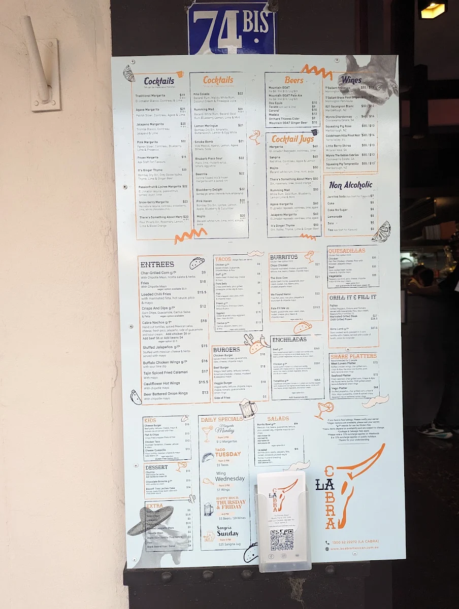 Menu, La Cabra Mexican South Yarra
