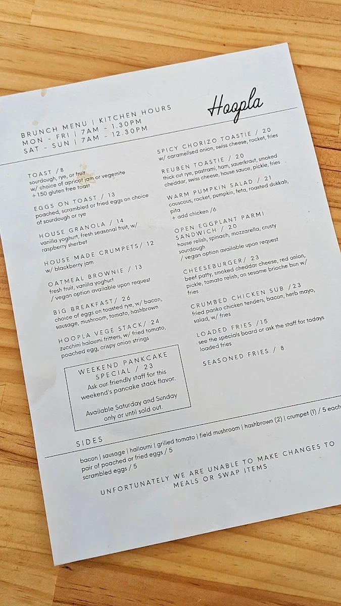 Menu, Hoopla