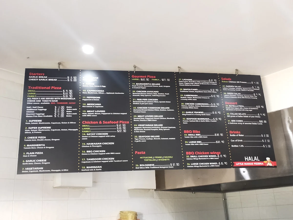 Menu, Little Mamas Pizzeria
