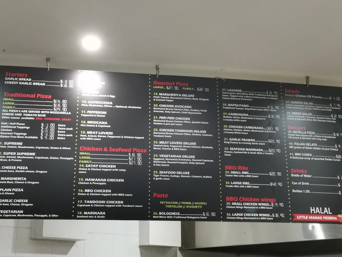 Menu, Little Mamas Pizzeria