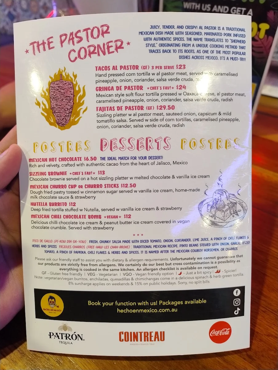 Menu, Hecho en Mexico Werribee